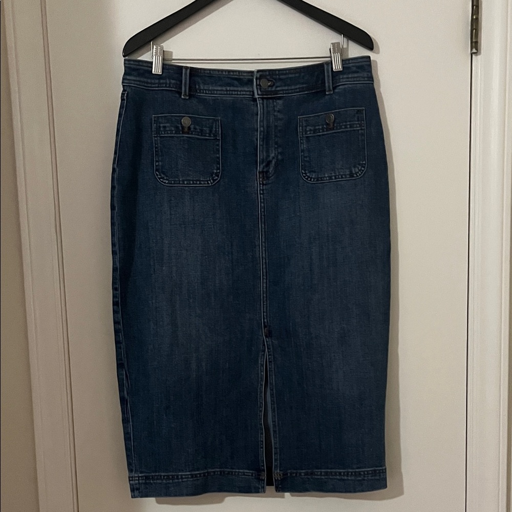 Talbots Dark Blue Denim Pencil Skirt with Front Pockets